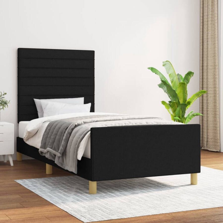 The Living Store Bedframe Zwart 203 x 83 x 118 128 cm Verstelbaar hoofdeind Duurzaam materiaal Ondersteunende poten