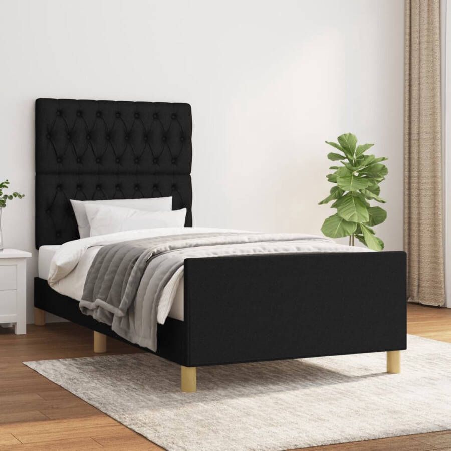 The Living Store Bedframe met hoofdeinde stof zwart 90x200 cm Bedframe Met Hoofdeinde Bedframes Met Hoofdeindes Bed Slaapmeubel Ledikant Bedbodem Tweepersoonsbed Bedden Slaapmeubels Slaapmeubelen Slaapmeubilair