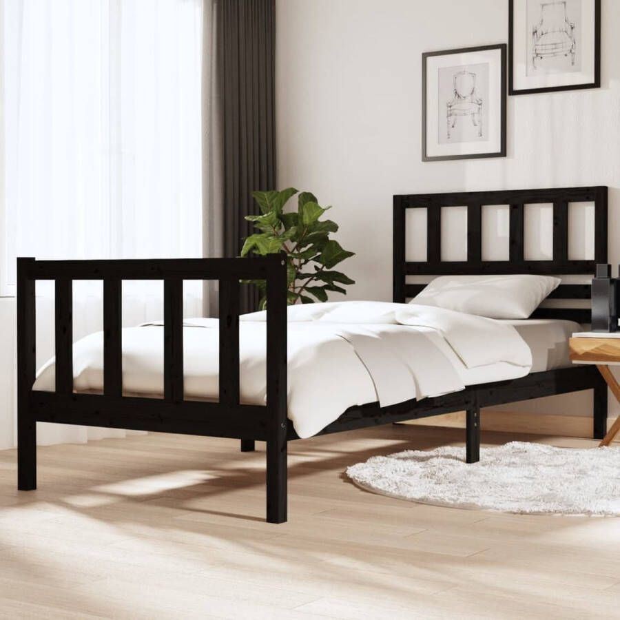 The Living Store Bedframe Zwart 205.5 x 96 x 100 cm (L x B x H) Geschikte matras- 90 x 200 cm (B x L) Massief grenenhout Bedframe Massief Grenenhout Zwart Bedframe King Size Bed Tweepersoonsbed - Foto 2