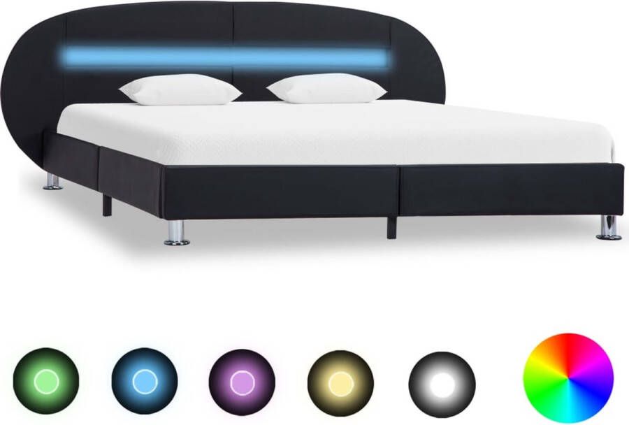 VidaXL The Living Store Bedframe met LED kunstleer zwart 180x200 cm Modern Bed Frame Led Bed Zwarte Bedbank King Size Bed Boxspring Bed