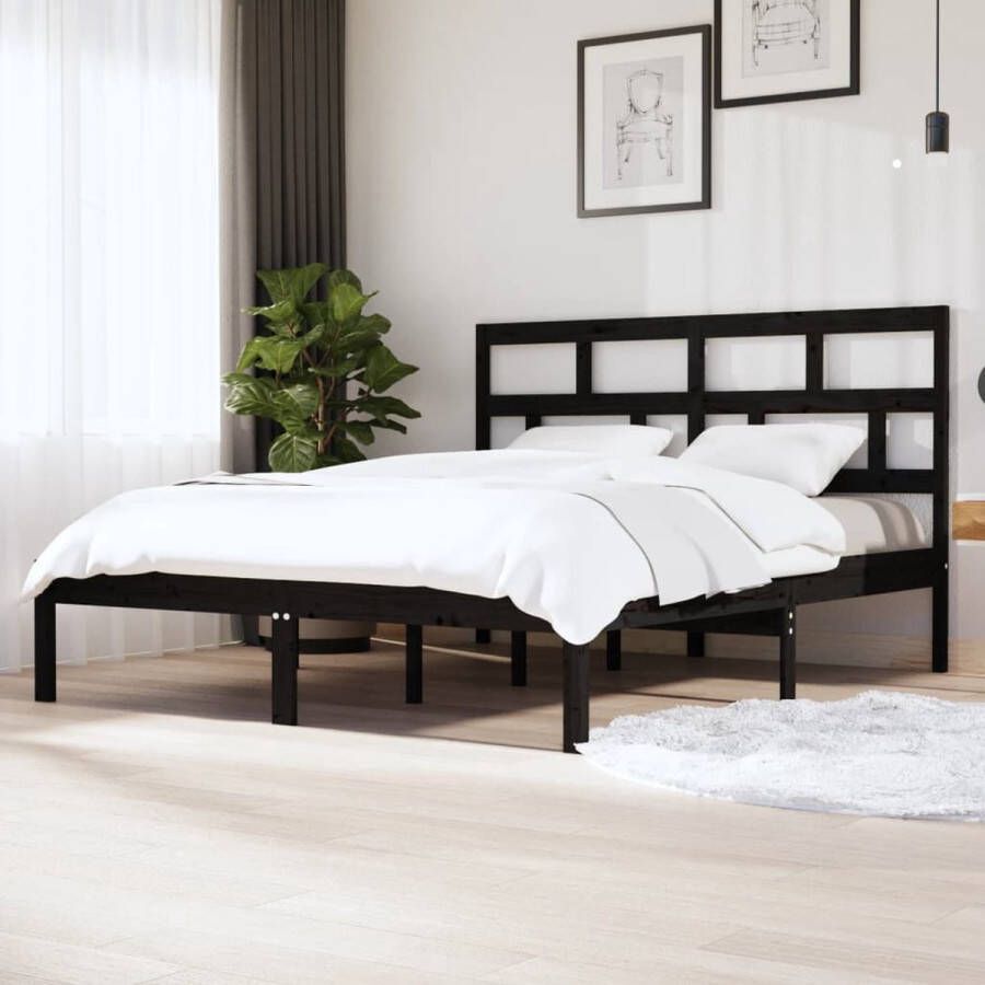 The Living Store Bedframe massief hout zwart 180x200 cm 6FT Super King Bedframe Bedframes Bed Bedbodem Ledikant Bed Frame Massief Houten Bedframe Slaapmeubel Tweepersoonsbed Bedden Bedbodems - Foto 2