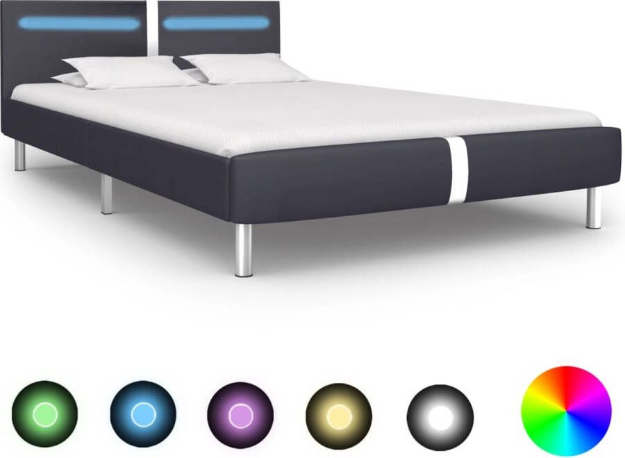 The Living Store Bedframe Zwart Hout en staal 211 x 145 x 70 cm LED-strip