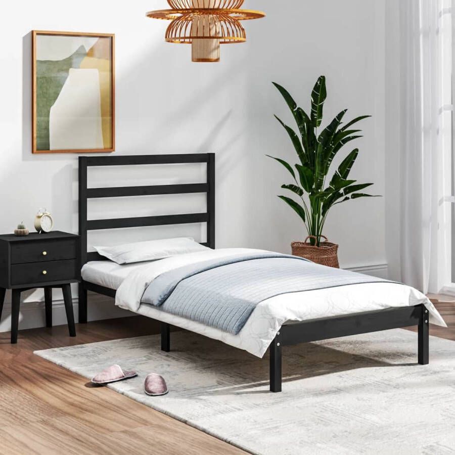 The Living Store Bedframe massief hout zwart 75x190 cm 2FT6 Small Single Bedframe Bedframes Bed Bedbodem Ledikant Bed Frame Massief Houten Bedframe Slaapmeubel Eenpersoonsbed Bedden Bedbodems - Foto 2