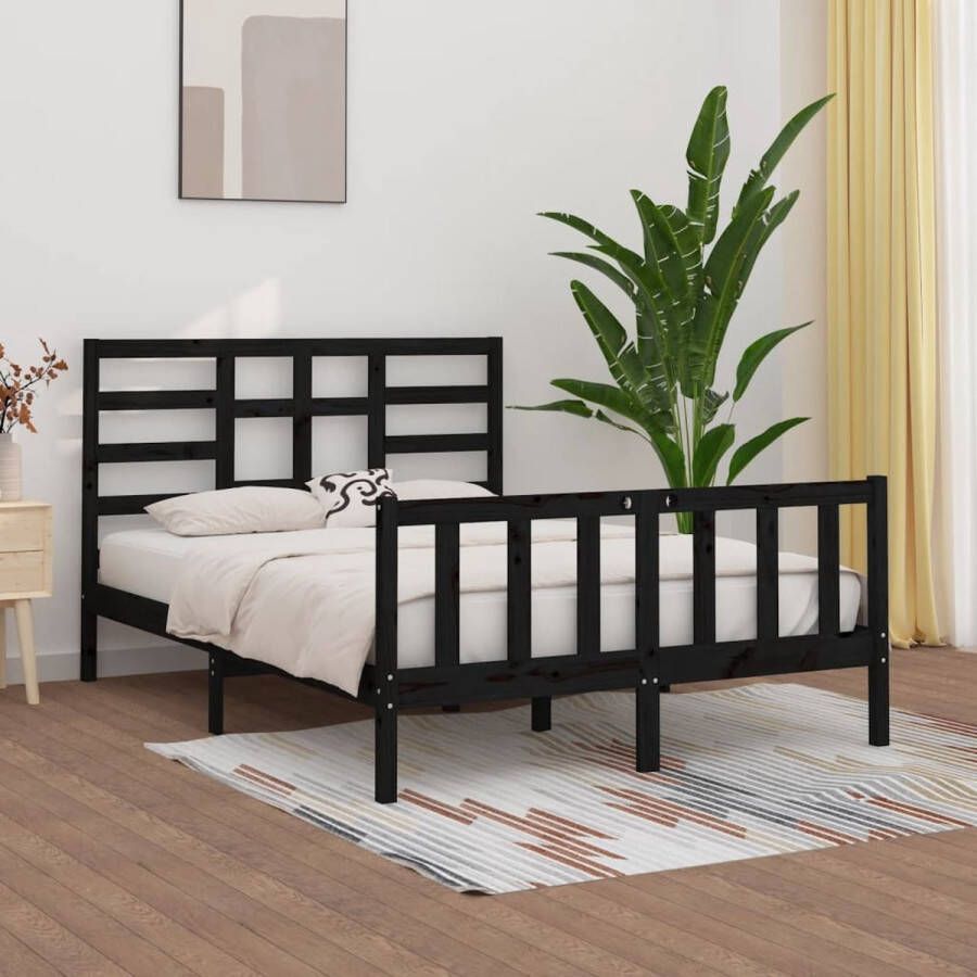 The Living Store Bedframe massief grenenhout zwart 120x200 cm Bedframe Bedframes Bed Bedbodem Ledikant Bed Frame Massief Houten Bedframe Slaapmeubel Tweepersoonsbed Bedden Bedbodems