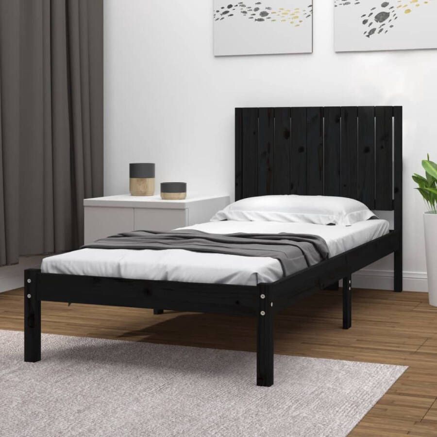 The Living Store Bedframe Zwarte Grenenhout 195.5 x 95.5 x 31 cm Stevig en stabiel Comfortabel hoofdeinde