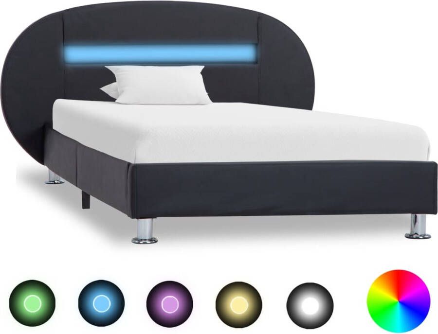 The Living Store Bedframe Zwarte kunstleren bekleding 208 x 123 x 70 cm Geschikt voor 90 x 200 cm matras LED-strip USB-aansluiting