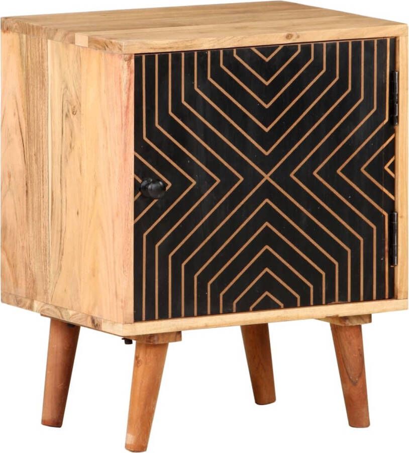 The Living Store Bedkastje Acaciahout 40x30x50 cm Met zwarte deur Montage vereist - Foto 2