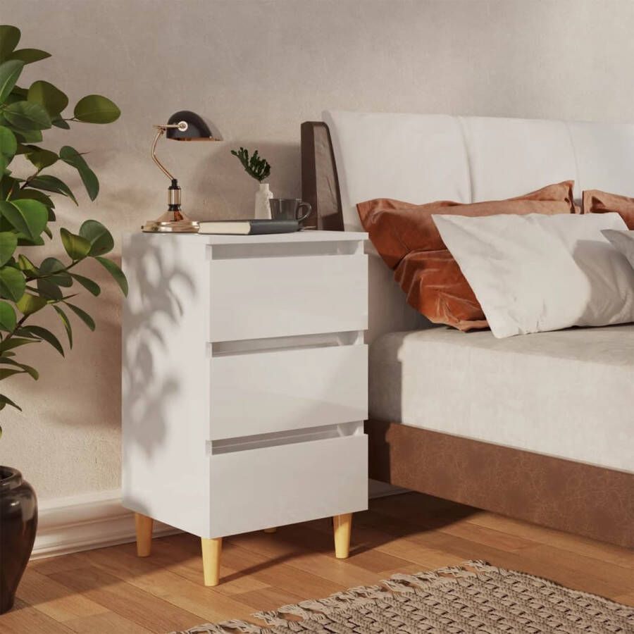 The Living Store Bedkastje Scandinavisch design 3 lades Hoogglans wit 40 x 35 x 69 cm - Foto 2