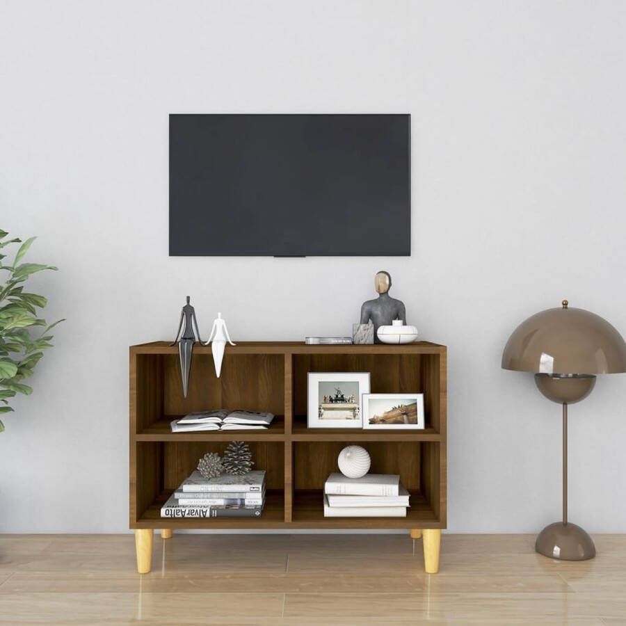 The Living Store Bedkastje Scandinavische 69.5x30x50 cm Bruineiken Met 4 poten en 4 vakken Montage vereist - Foto 2