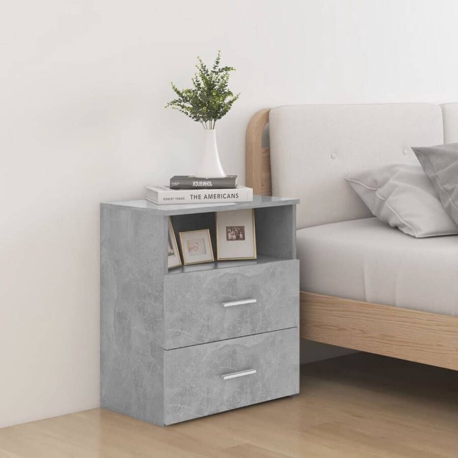 The Living Store Bedkastjes Betongrijs 50 x 32 x 60 cm 2 lades Stabiel en stevig - Foto 2