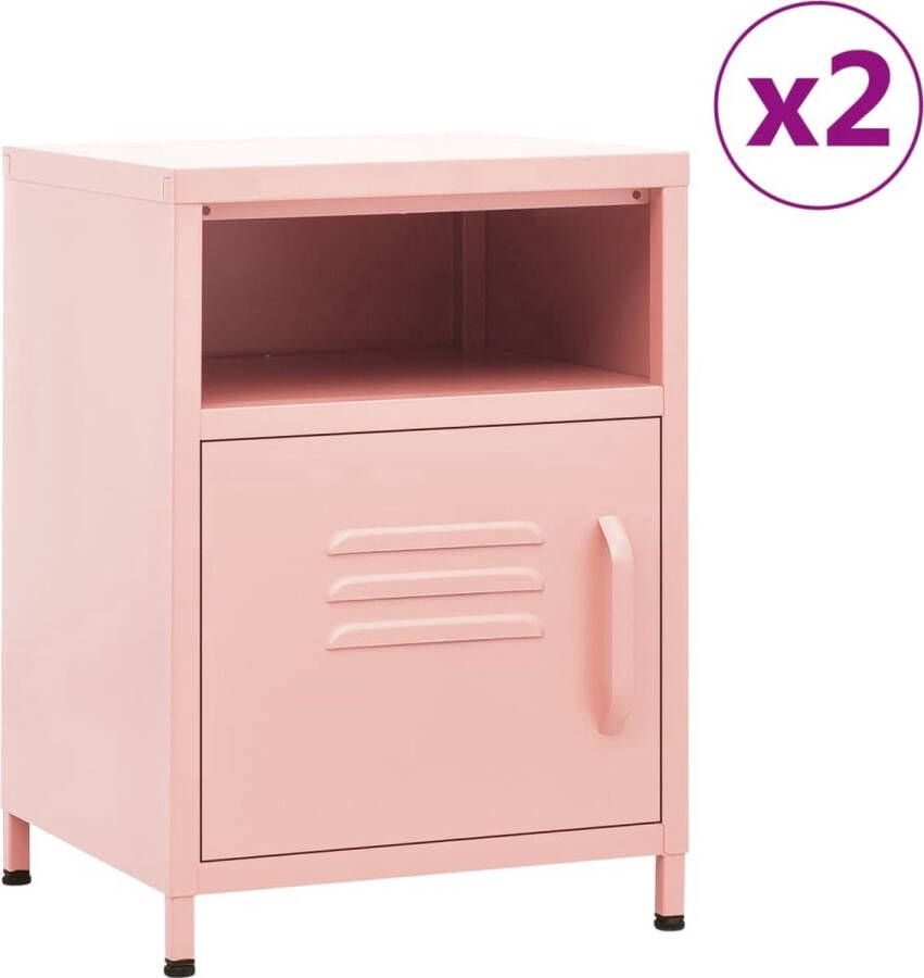 The Living Store Bedkastjes Charme Nachtkastje 35 x 35 x 51 cm Roze staal