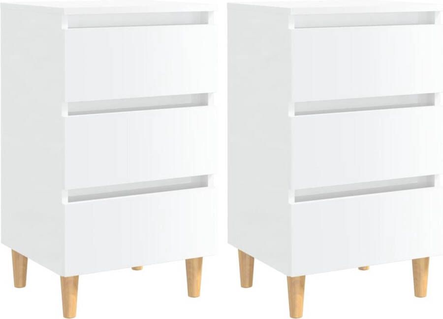 The Living Store Bedkastjes Scandinavisch ontwerp Hoogglans wit 40 x 35 x 69 cm 3 lades - Foto 2