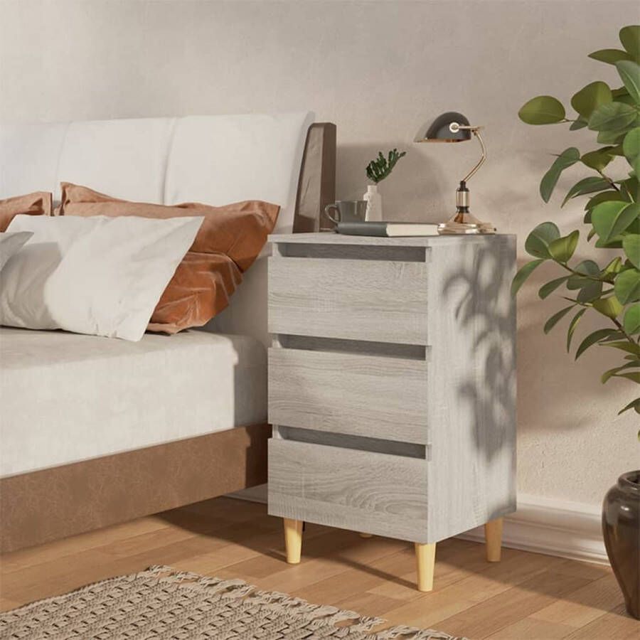 The Living Store Bedkastjes Scandinavische charme 3 lades Grijs Sonoma Eiken 40 x 35 x 69 cm - Foto 2