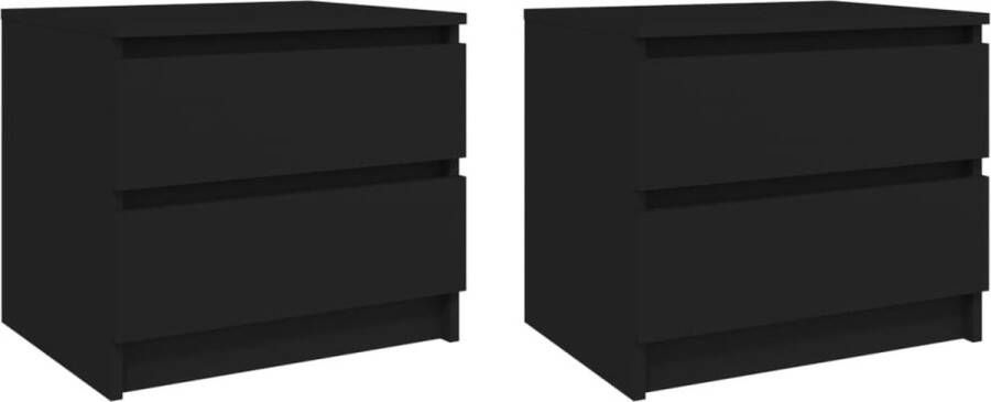 The Living Store Bedkastjes Zwarte Spaanplaat 50 x 39 x 43.5 cm 2 lades Nachtkastje Bedkastje Slaapkamerspullen Meubilair Houten Meubel