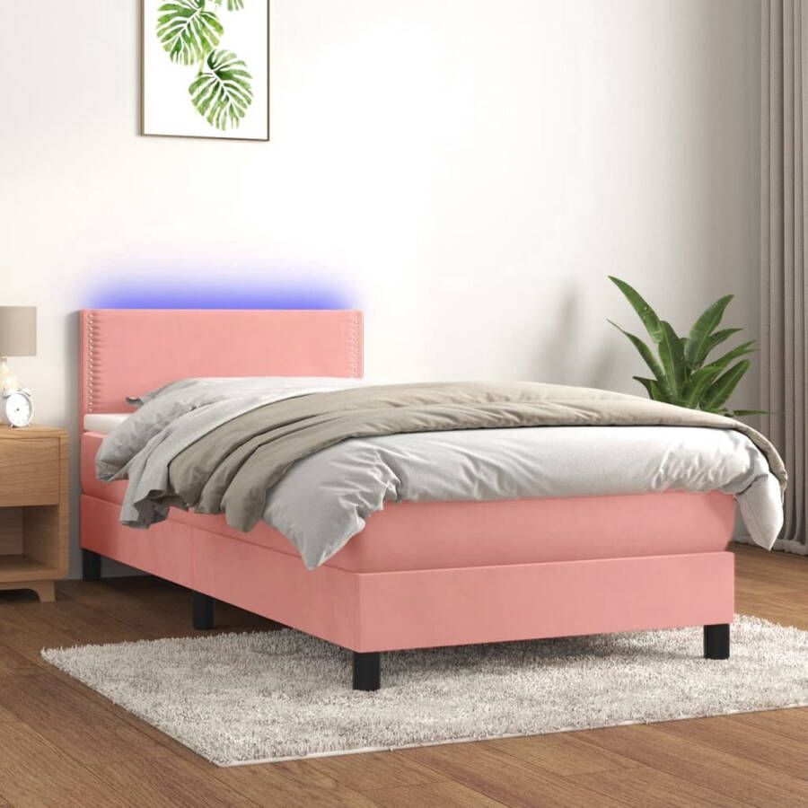 The Living Store Bedroze Fluweel Boxspring 100x200 LED Pocketvering Topmatras Zacht en Comfortabel Inclusief Montagehandleiding USB