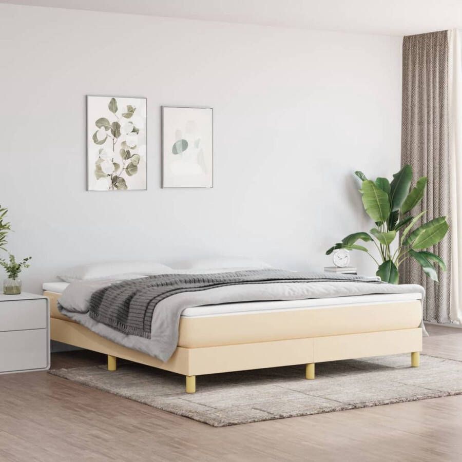 The Living Store Boxspring met matras stof crèmekleurig 160x200 cm Boxspring Boxsprings Bed Slaapmeubel Boxspringbed Boxspring Bed Tweepersoonsbed Bed Met Matras Bedframe Ledikant Bedden