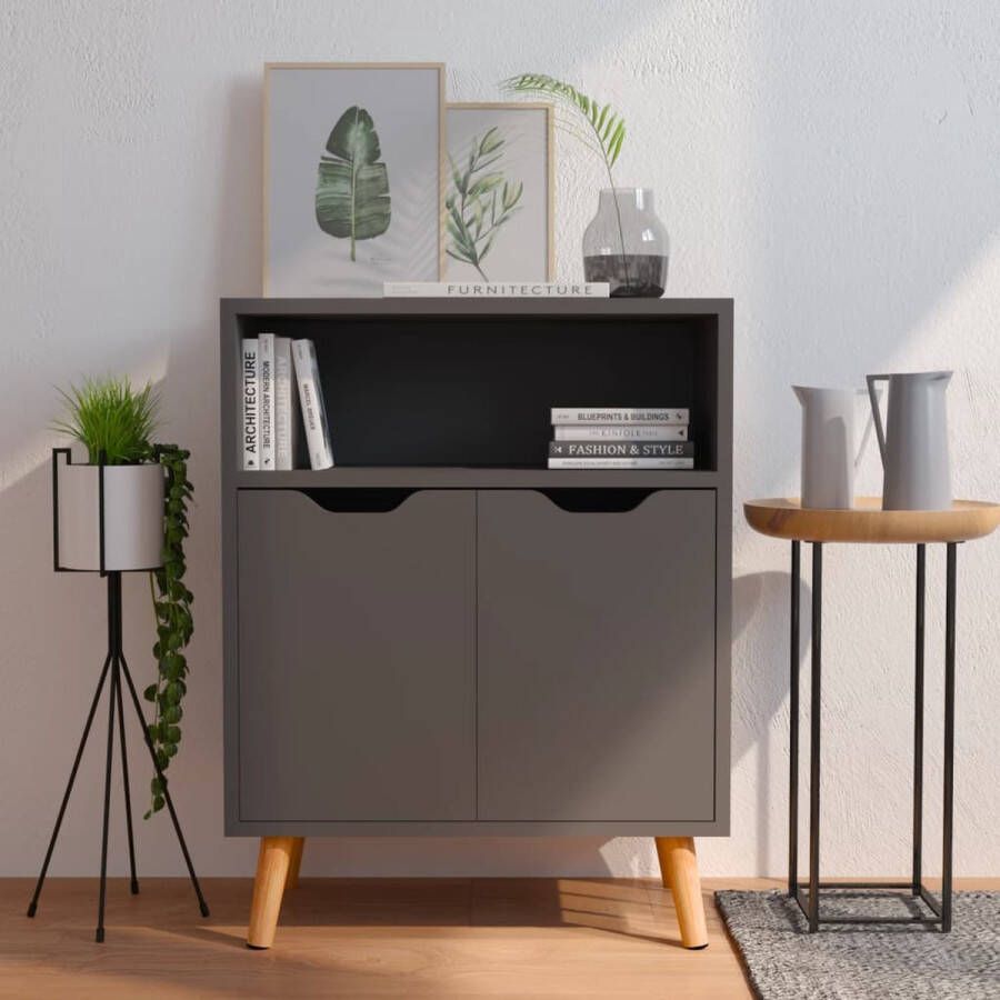 The Living Store Dressoir 60x30x72 cm bewerkt hout grijs Dressoir Bijzettafel Salontafel Tv Tafel Opbergmeubel - Foto 2