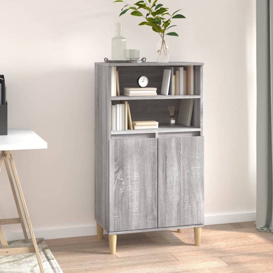 The Living Store Hoge kast 60x36x110 cm bewerkt hout grijs sonoma eikenkleurig Bijzettafel Dressoir Houten Kast Opslagmeubels Kamerinrichting - Foto 2