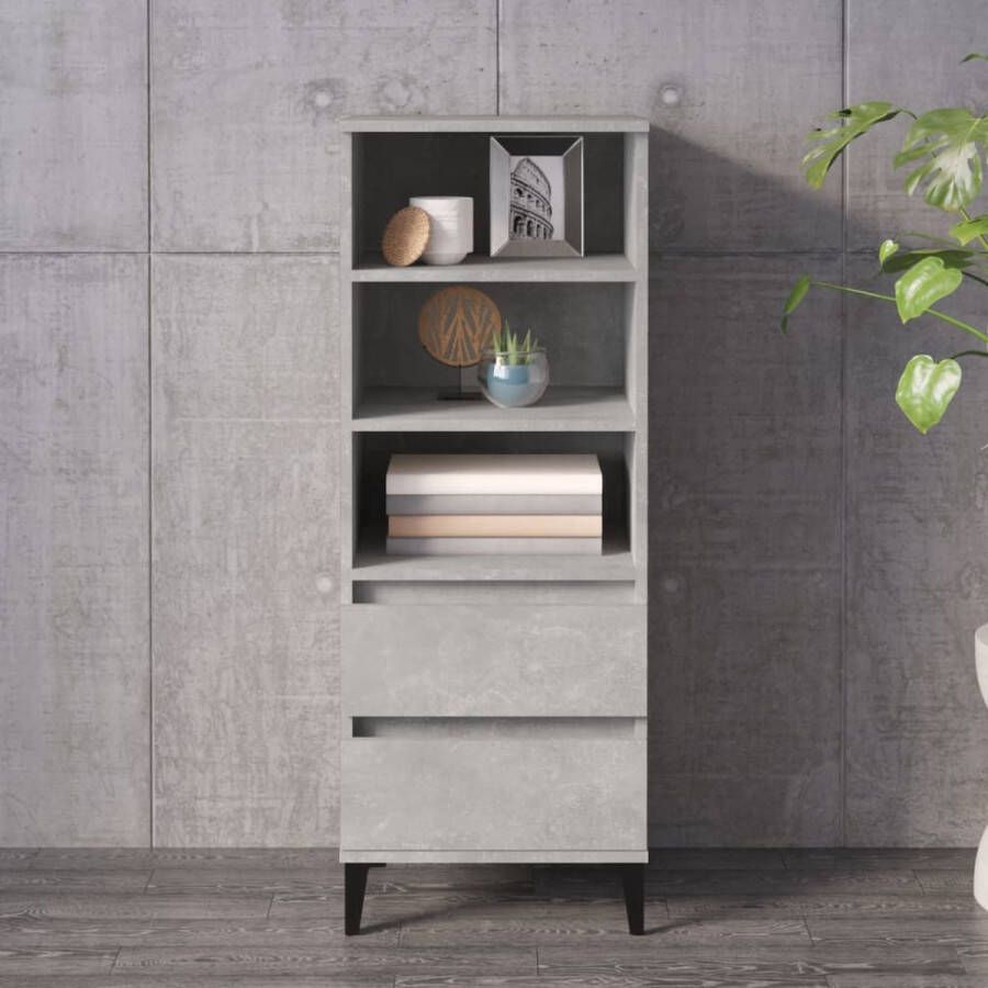 The Living Store Hoge kast 40x36x110 cm bewerkt hout betongrijs Bijzettafel Industrieel Design Houten Kast Opslagkast Livingroom Furniture - Foto 2