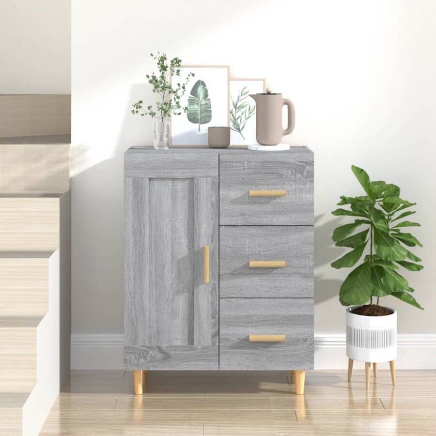 The Living Store Dressoir 69 5x34x90 cm bewerkt hout grijs sonoma eikenkleurig Dressoir Kasten Salontafel Houten Dressoir Grijze Dressoirs