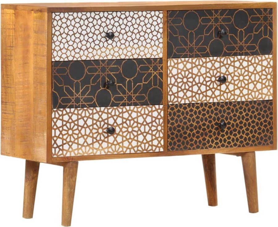 The Living Store Dressoir met geprint patroon 90x30x70 cm massief mangohout Bijzettafel Kastje Commode Dressoir Salontafel - Foto 2