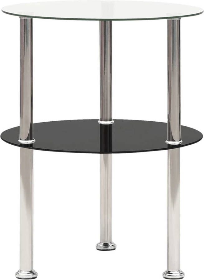 The Living Store Bijzettafel 2-Lagen 38 x 50 cm Gehard Glas Ruwe Slijpafwerking Roestvrij Staal Bijzettafel Salontafel Sidetable Koffietafel Tv-stand - Foto 2