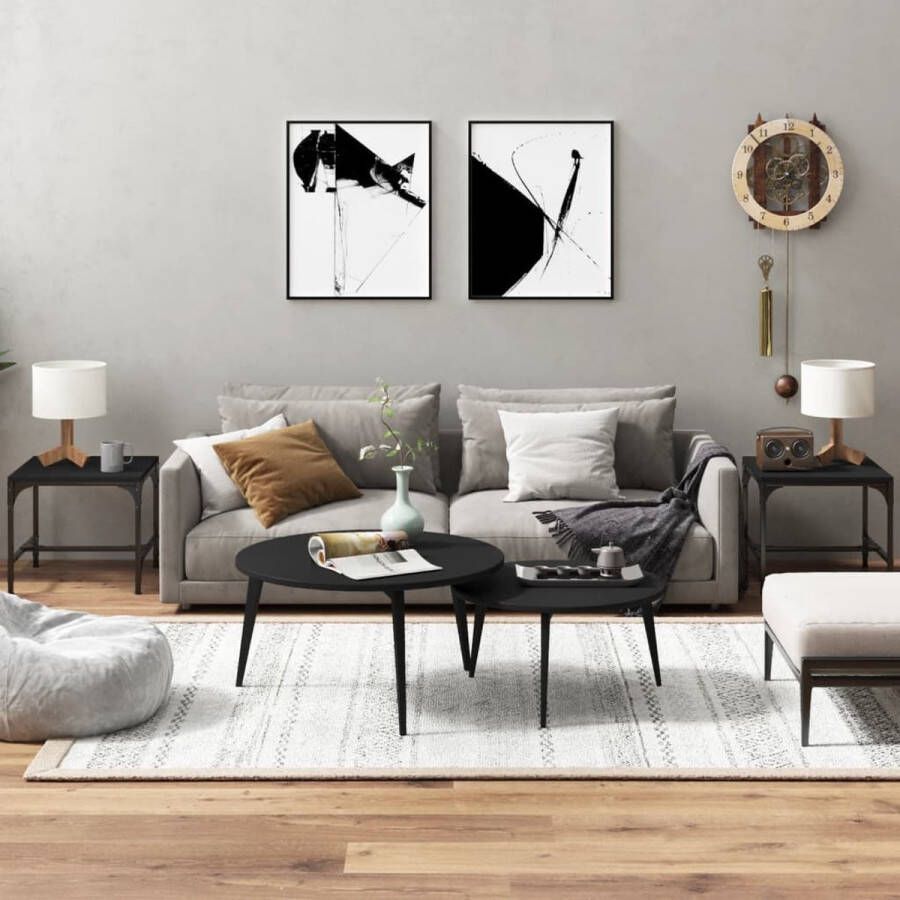 The Living Store Bijzettafel Industriële Stijl Set van 2 40 x 40 x 35 cm Zwart - Foto 2