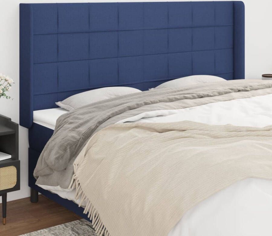 The Living Store Blauw Hoofdbord Stof 163 x 16 x 118 128 cm Verstelbare hoogte Duurzaam Stevige poten Hoofd Bord Beddecoratie Hoofdkussen Slaapkamers Blauwdruk