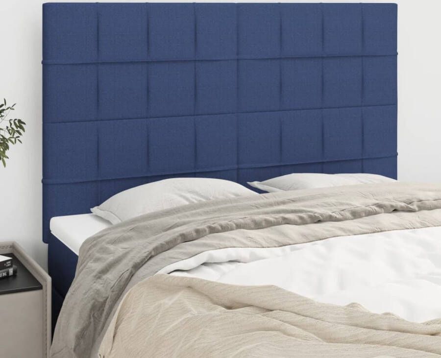 The Living Store Blauw Hoofdbord Stof Hout Verstelbaar 144x118 128 cm Comfortabele ondersteuning Blauwe Hoofdborden Bedhoofd Stoffen Hoofdborden Met Voeten Adjustable Headboard