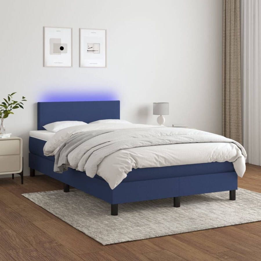 The Living Store Blauwe Boxspring 203 x 120 x 78 88 cm Met verstelbaar hoofdbord gekleurde LED-verlichting en pocketvering matras