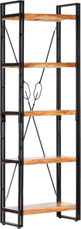The Living Store Boekenkast met 5 schappen 60x30x180 cm massief acaciahout Boekenkast Industrieel Design Houten Boekenkast Acacia Hout Stalen Frame - Foto 2