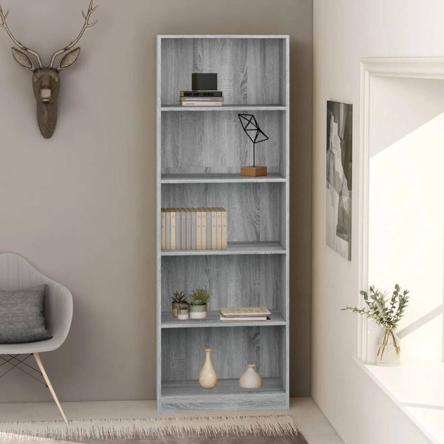 The Living Store Boekenkast 60x24x175 cm bewerkt hout grijs sonoma eikenkleurig Kast - Foto 2