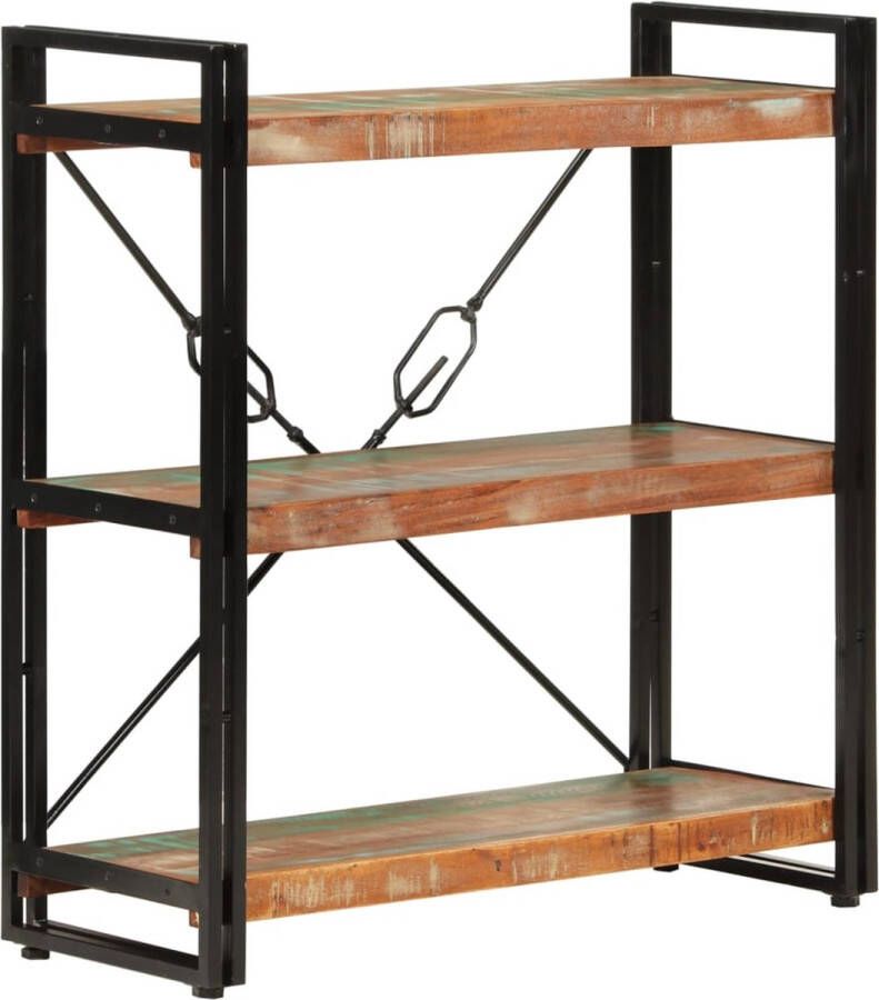 The Living Store Boekenkast 77 x 30 x 80 cm Massief gerecycled hout en gepoedercoat ijzer Boekenkast Houten Boekenkast Vintage Boekenkast Industrieel Boekenkast Multifunctionele Boekenkast - Foto 2