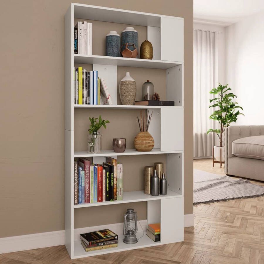 The Living Store Boekenkast 80 x 24 x 159 cm 5 vakken Wit Spaanplaat - Foto 2