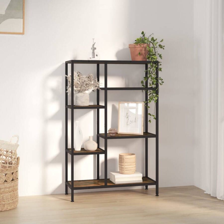 The Living Store Boekenkast 80 x 30 x 120 cm Sterke stalen constructie Donkerbruin en zwart - Foto 2