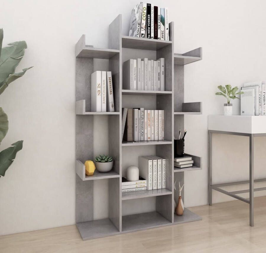 The Living Store Boekenkast 86x25-5x140 cm spaanplaat betongrijs Kast - Foto 2