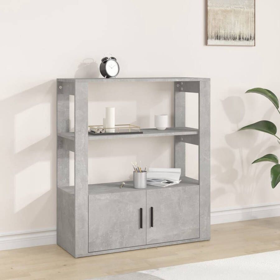 The Living Store Boekenkast Betongrijs 80 x 30 x 90 cm Bewerkt hout