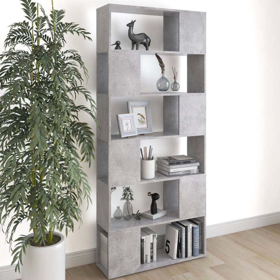 The Living Store Boekenkast Betongrijs 80x24x186 cm 6 Ruime vakken Montage vereist - Foto 2
