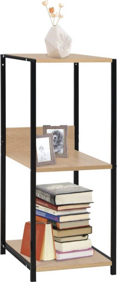 The Living Store Boekenkast Compact design 3 schappen Staal en spaanplaat 33.5 x 39.6 x 79.7 cm Boekenkast Boekenstandaard Industriele Meubels Compacte Boekenkast Metalen Boekenkast - Foto 2