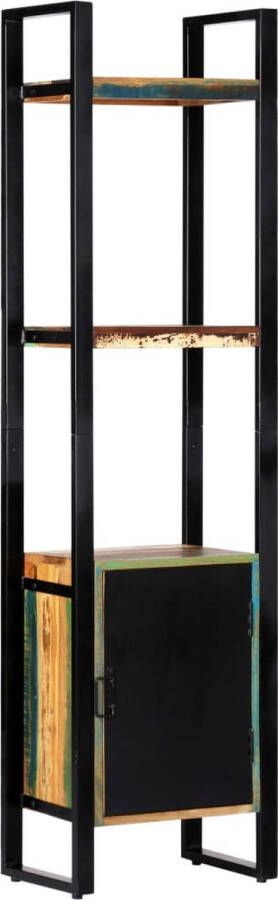 The Living Store Boekenkast Gerecycled Hout 45x30x171 cm 1 deur 3 schappen Boekenkast Vintage Boekenkast Industriële Boekenkast Hergebruikte Materialen Unieke Boekenkast - Foto 2