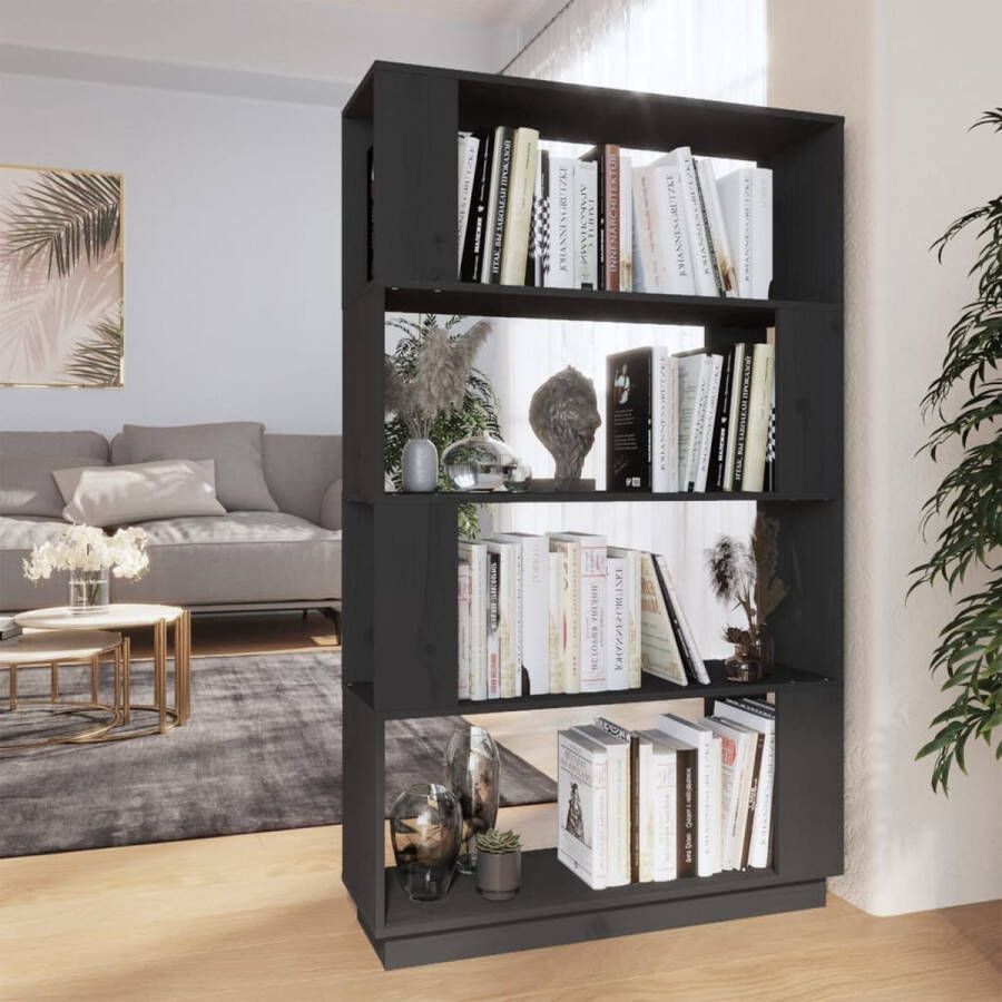 The Living Store Boekenkast kamerscherm 80x25x132 cm massief grenenhout grijs Boekenkast Grenoble Hout Grijze Boekenkast Kamer Scheidingswand Opslag Kast - Foto 3