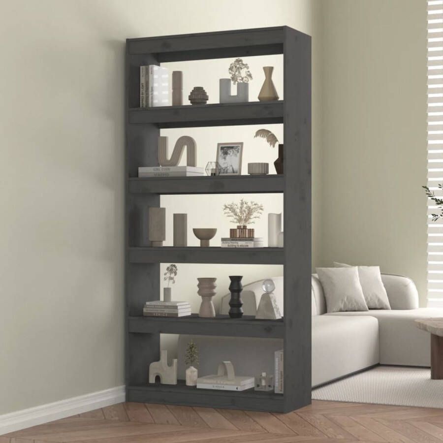 The Living Store Boekenkast Grenenhout 80x30x167.4 cm Grijs - Foto 2