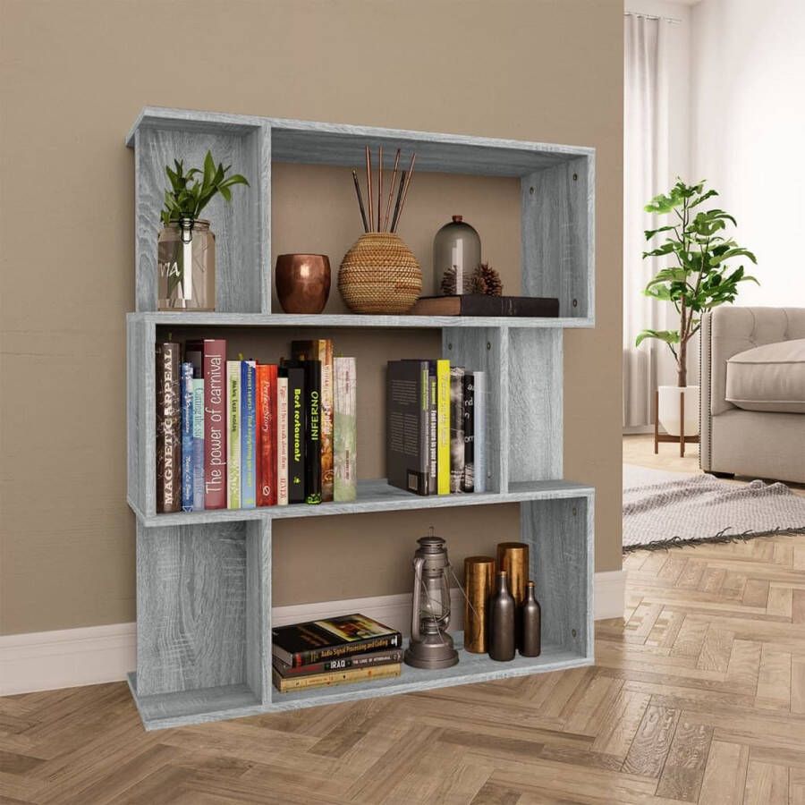 The Living Store Boekenkast Grey Sonoma Eiken 80 x 24 x 96 cm Duurzaam Hout Veelzijdig - Foto 2