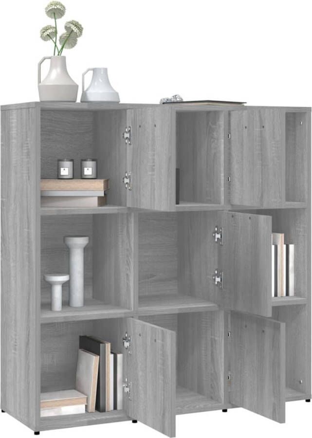 The Living Store Boekenkast Grijs Sonoma Eiken 90x30x90 cm 9 Vakken 5 Deuren - Foto 3