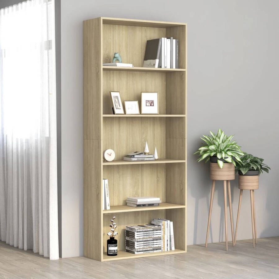 The Living Store Boekenkast 5 schappen 80x30x189 cm bewerkt hout sonoma eiken Boekenkast Houten Boekenkast Bibliotheek Boekenplank Woonkamer Meubilair - Foto 3