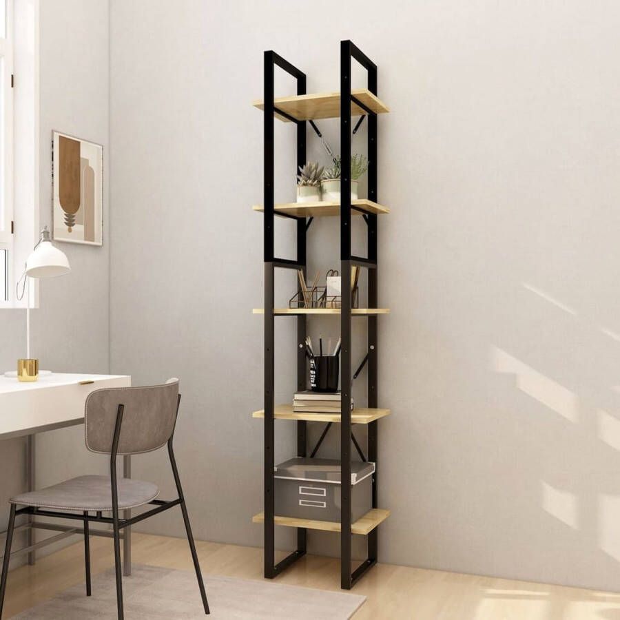 The Living Store Boekenkast Hoge en Lage Kast van Grenenhout en Metaal 40x30x105 cm en 40x30x70 cm Zelfmontage - Foto 2