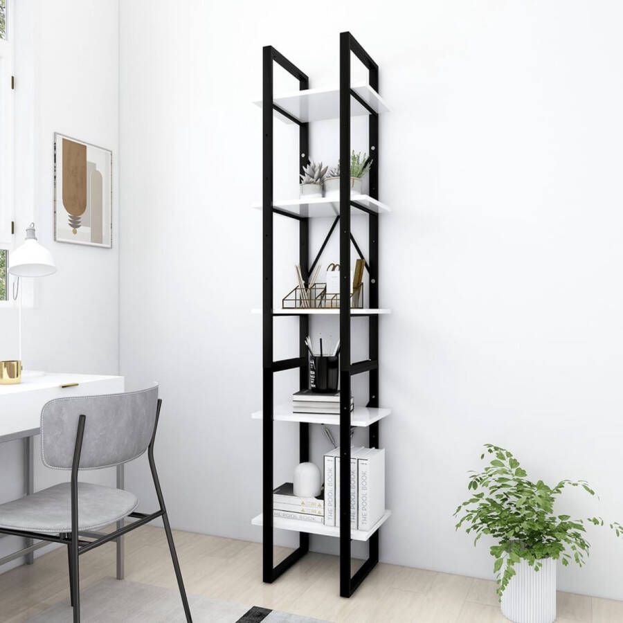 The Living Store Boekenkast Hoge en Lage Kast Wit Bewerkt hout en metaal 40 x 30 x 105 cm 40 x 30 x 70 cm Montage vereist - Foto 2