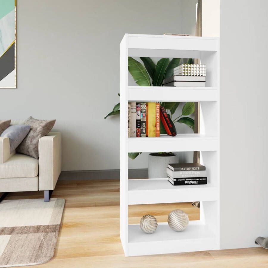 The Living Store Boekenkast kamerscherm 60x30x135 cm bewerkt hout wit Boekenkast Boekenplank Houten Boekenkast Witte Boekenkast Kamerscherm - Foto 2