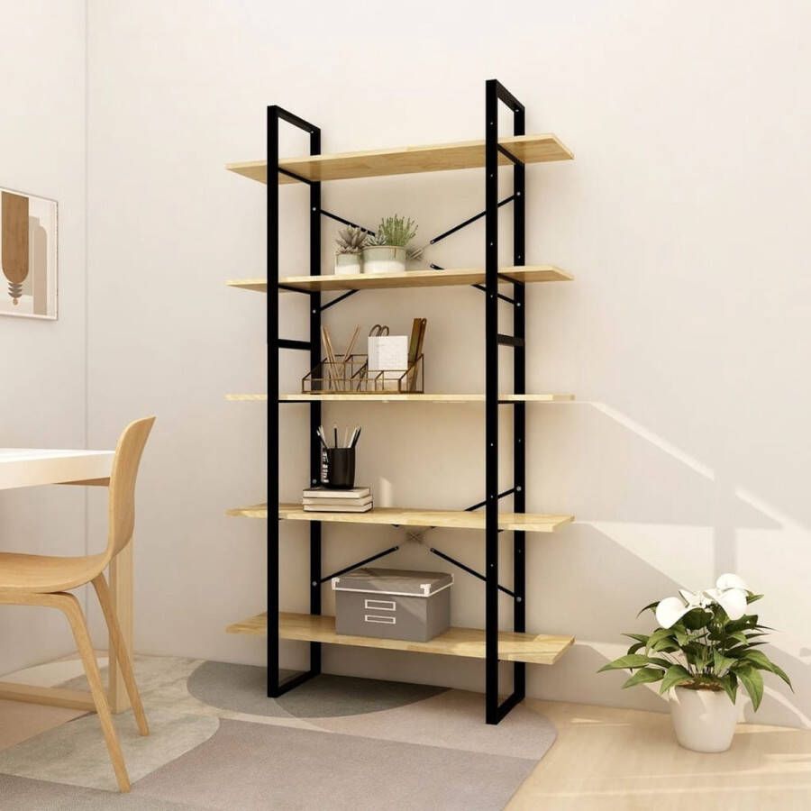 The Living Store Boekenkast Houten en metalen boekenkast 100 x 30 x 105 cm grenenhout metaal - Foto 2