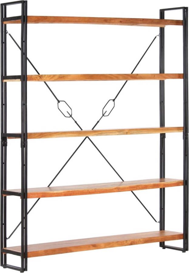 The Living Store Boekenkast Industrieel 140x30x180 cm Massief Acaciahout Gepoedercoat Staal Boekenkast Industrieel Acacia Hout Metalen Frame Vintage - Foto 2